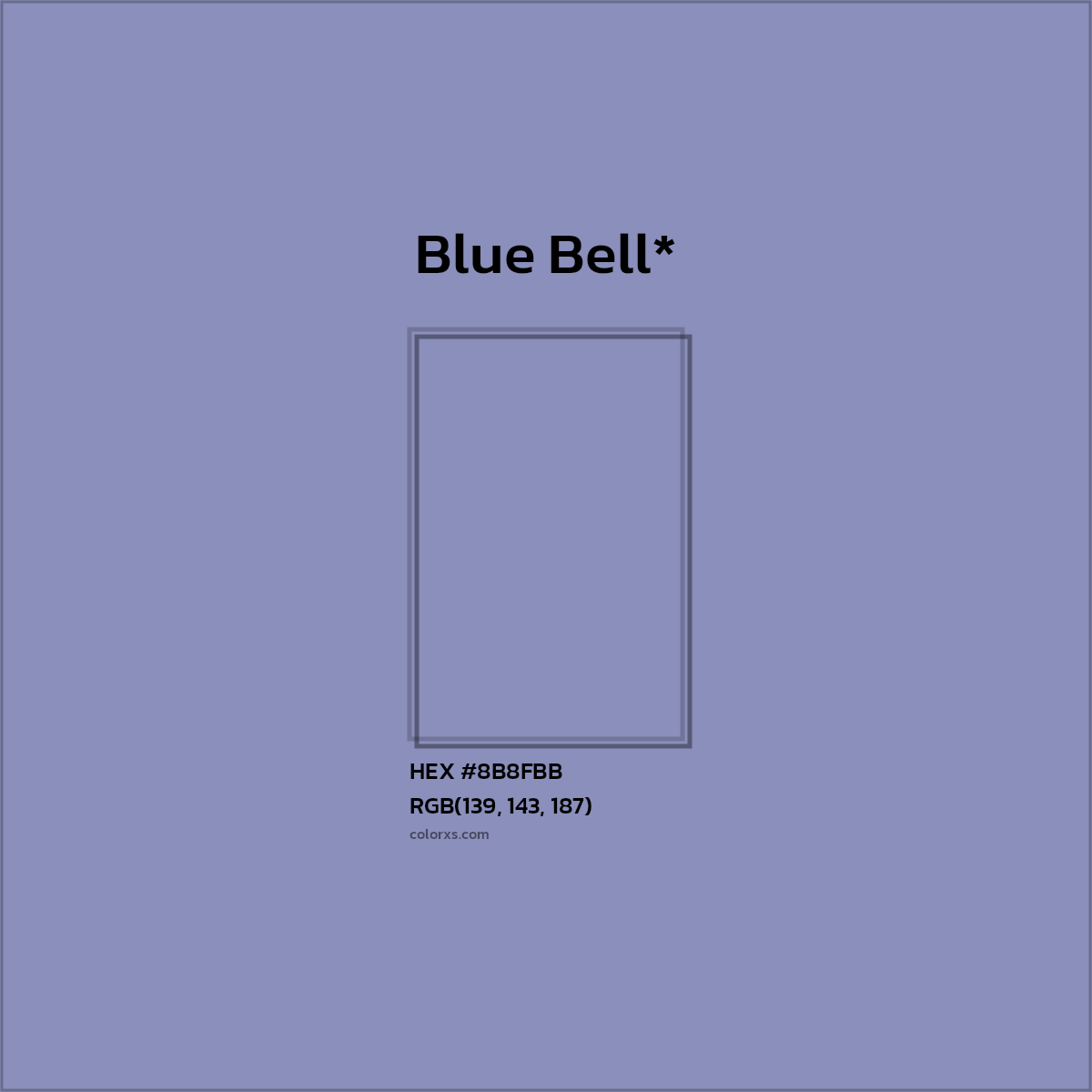 #8B8FBB hex color. RGB, RYB, CMYK, HSL, HSV codes and color conversions. Matching color names, palettes, paints.