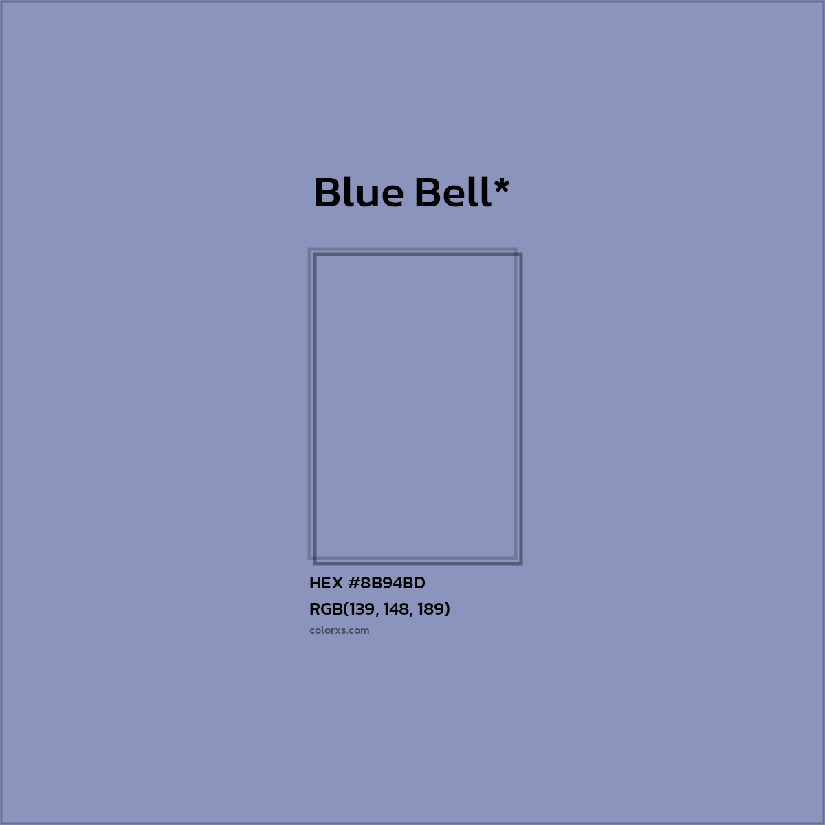 #8B94BD hex color. RGB, RYB, CMYK, HSL, HSV codes and color conversions. Matching color names, palettes, paints.