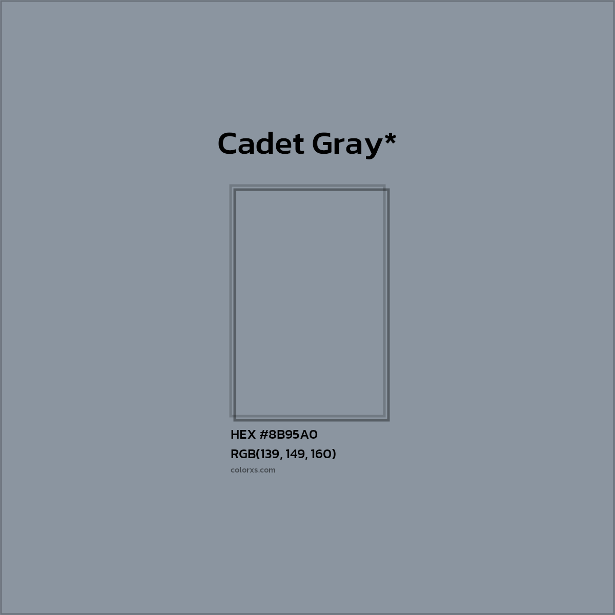 #8B95A0 hex color. RGB, RYB, CMYK, HSL, HSV codes and color conversions. Matching color names, palettes, paints.