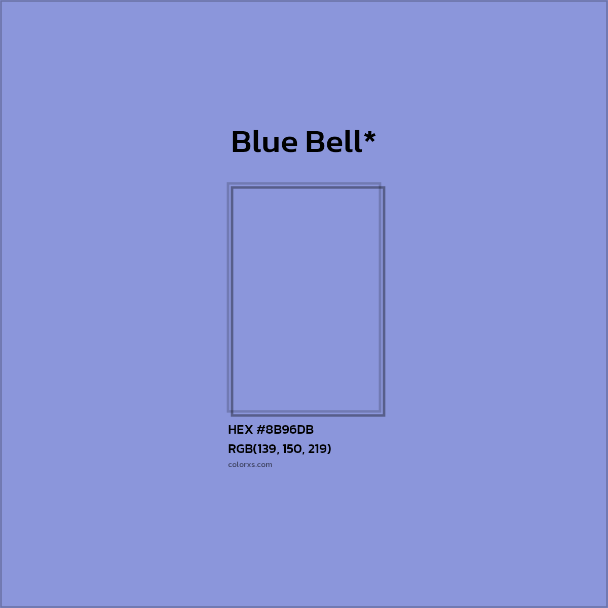 #8B96DB hex color. RGB, RYB, CMYK, HSL, HSV codes and color conversions. Matching color names, palettes, paints.