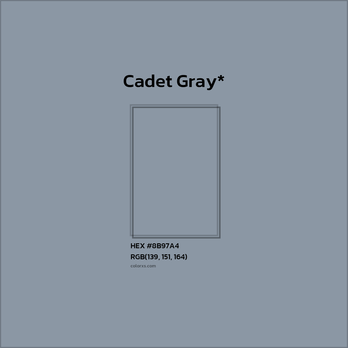 #8B97A4 hex color. RGB, RYB, CMYK, HSL, HSV codes and color conversions. Matching color names, palettes, paints.