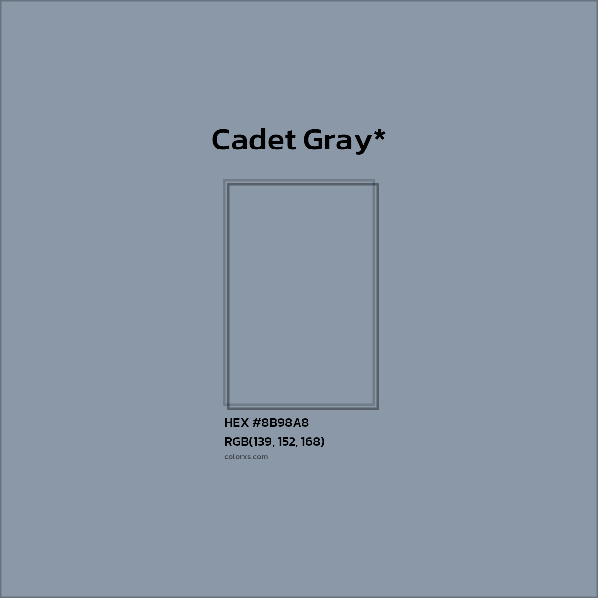 #8B98A8 hex color. RGB, RYB, CMYK, HSL, HSV codes and color conversions. Matching color names, palettes, paints.