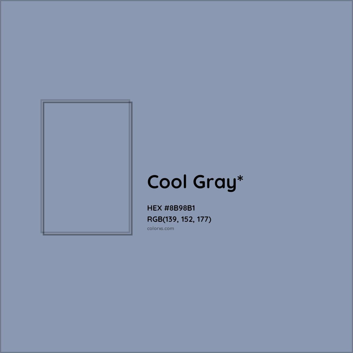 #8B98B1 hex color. RGB, RYB, CMYK, HSL, HSV codes and color conversions. Matching color names, palettes, paints.