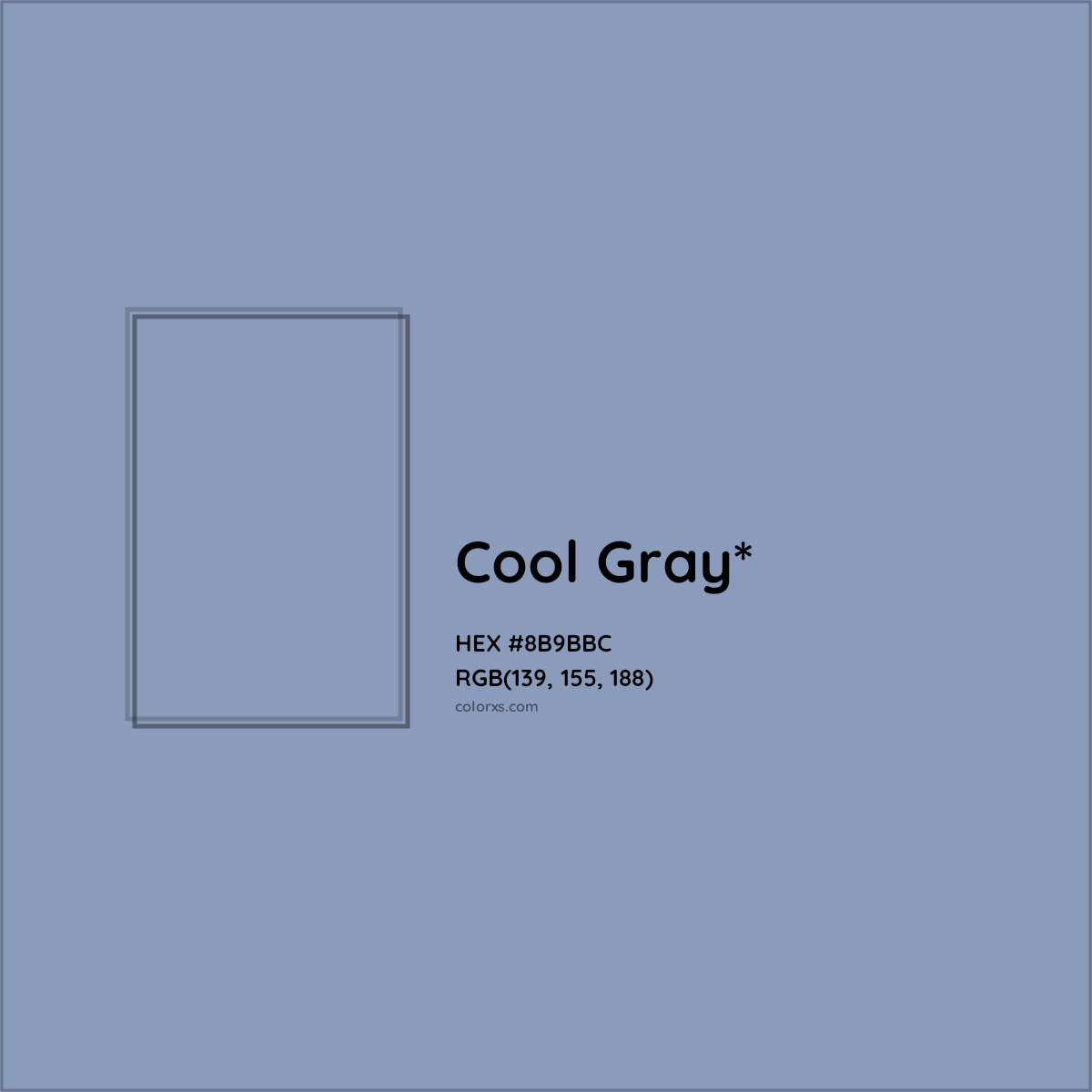 #8B9BBC hex color. RGB, RYB, CMYK, HSL, HSV codes and color conversions. Matching color names, palettes, paints.