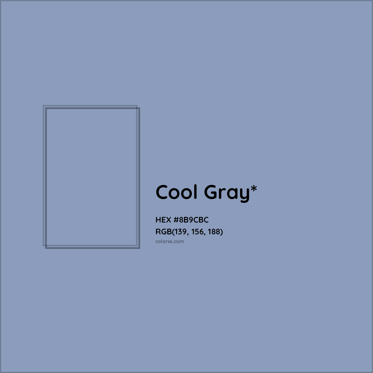 #8B9CBC hex color. RGB, RYB, CMYK, HSL, HSV codes and color conversions. Matching color names, palettes, paints.