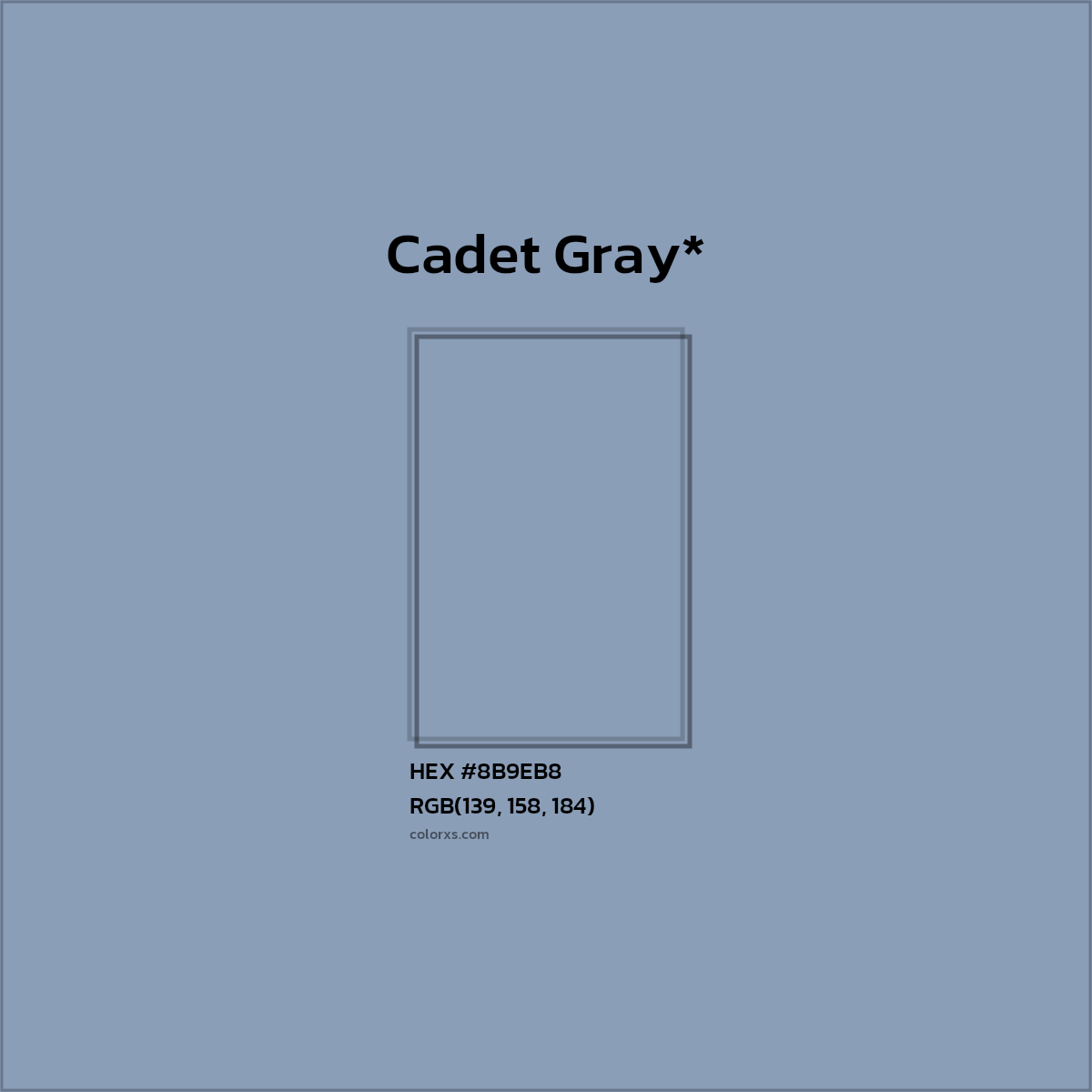 #8B9EB8 hex color. RGB, RYB, CMYK, HSL, HSV codes and color conversions. Matching color names, palettes, paints.