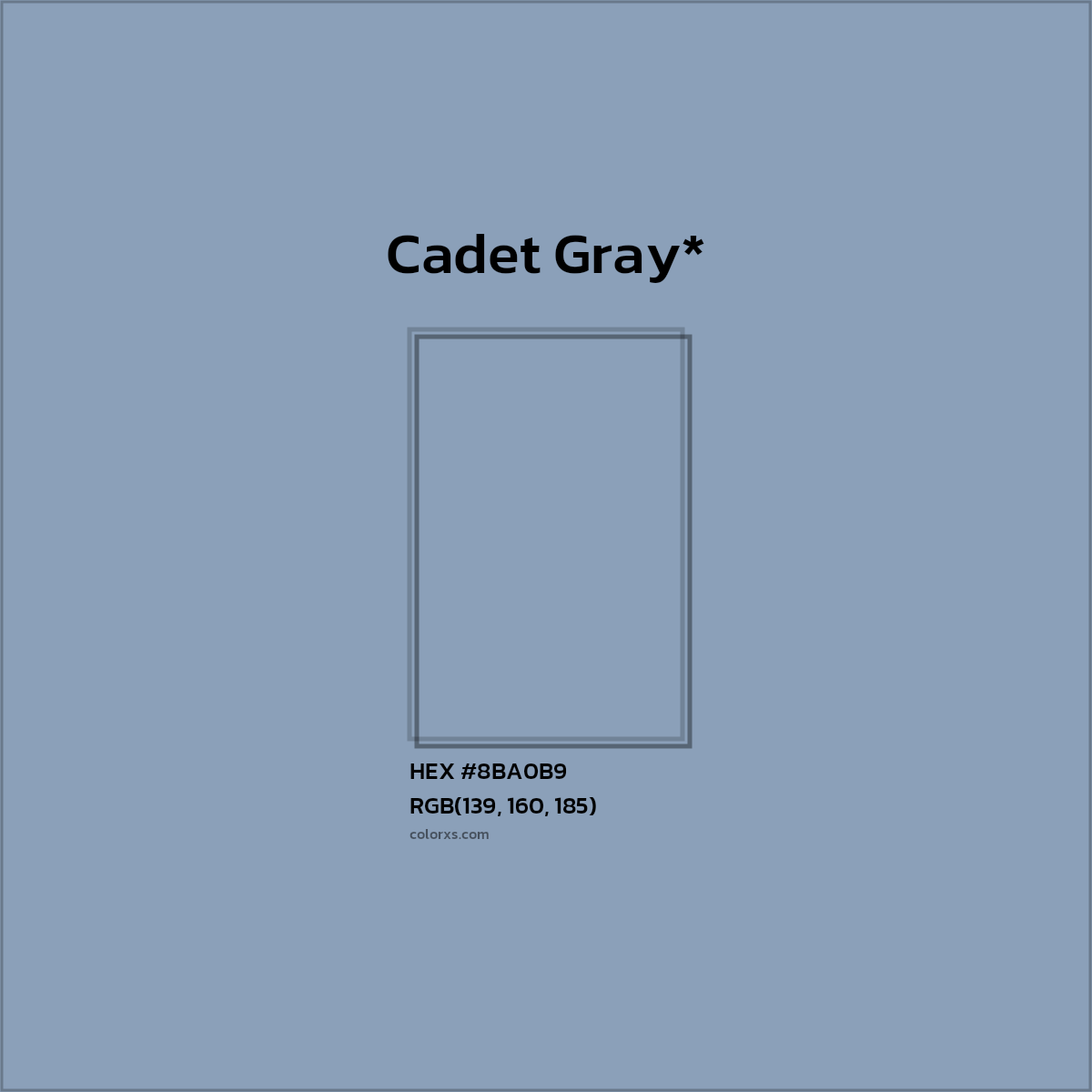 #8BA0B9 hex color. RGB, RYB, CMYK, HSL, HSV codes and color conversions. Matching color names, palettes, paints.