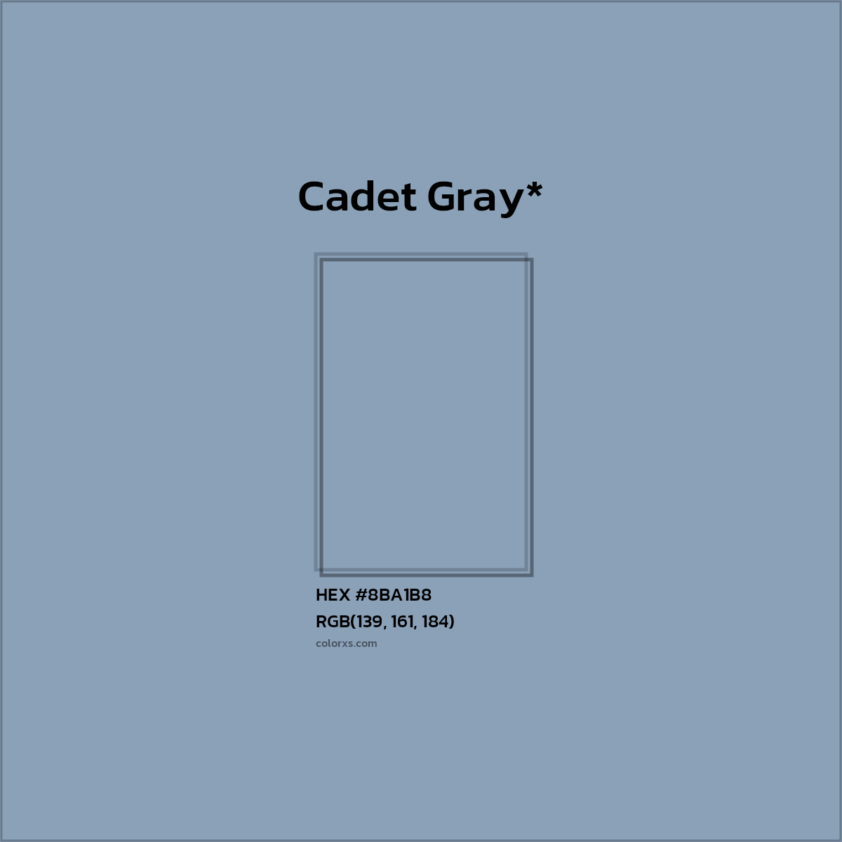 #8BA1B8 hex color. RGB, RYB, CMYK, HSL, HSV codes and color conversions. Matching color names, palettes, paints.