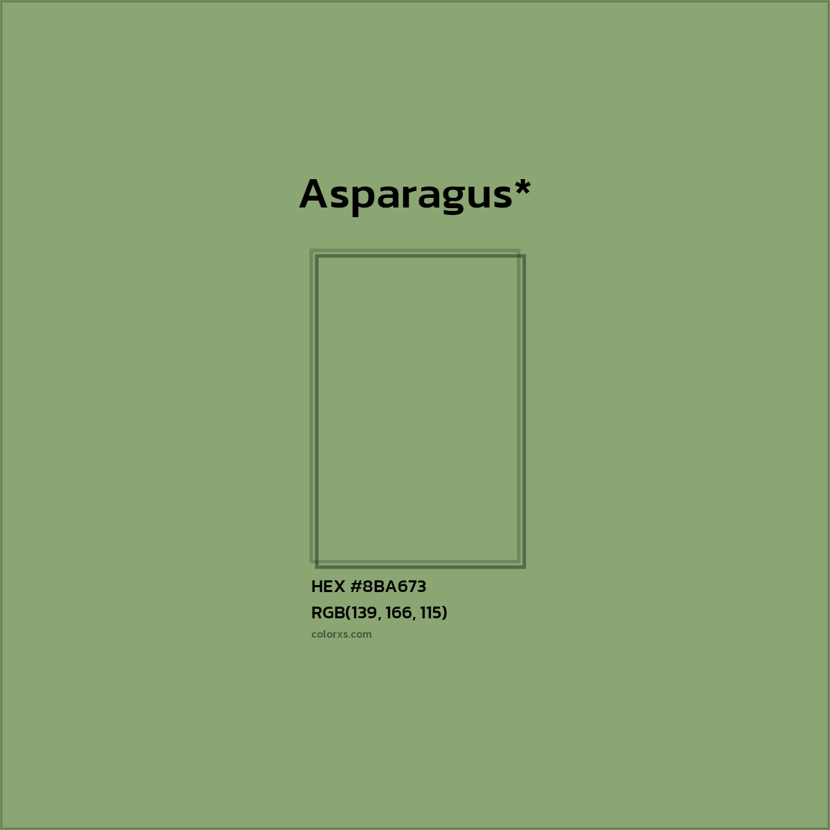 #8BA673 hex color. RGB, RYB, CMYK, HSL, HSV codes and color conversions. Matching color names, palettes, paints.