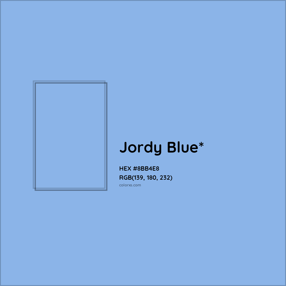 #8BB4E8 hex color. RGB, RYB, CMYK, HSL, HSV codes and color conversions. Matching color names, palettes, paints.