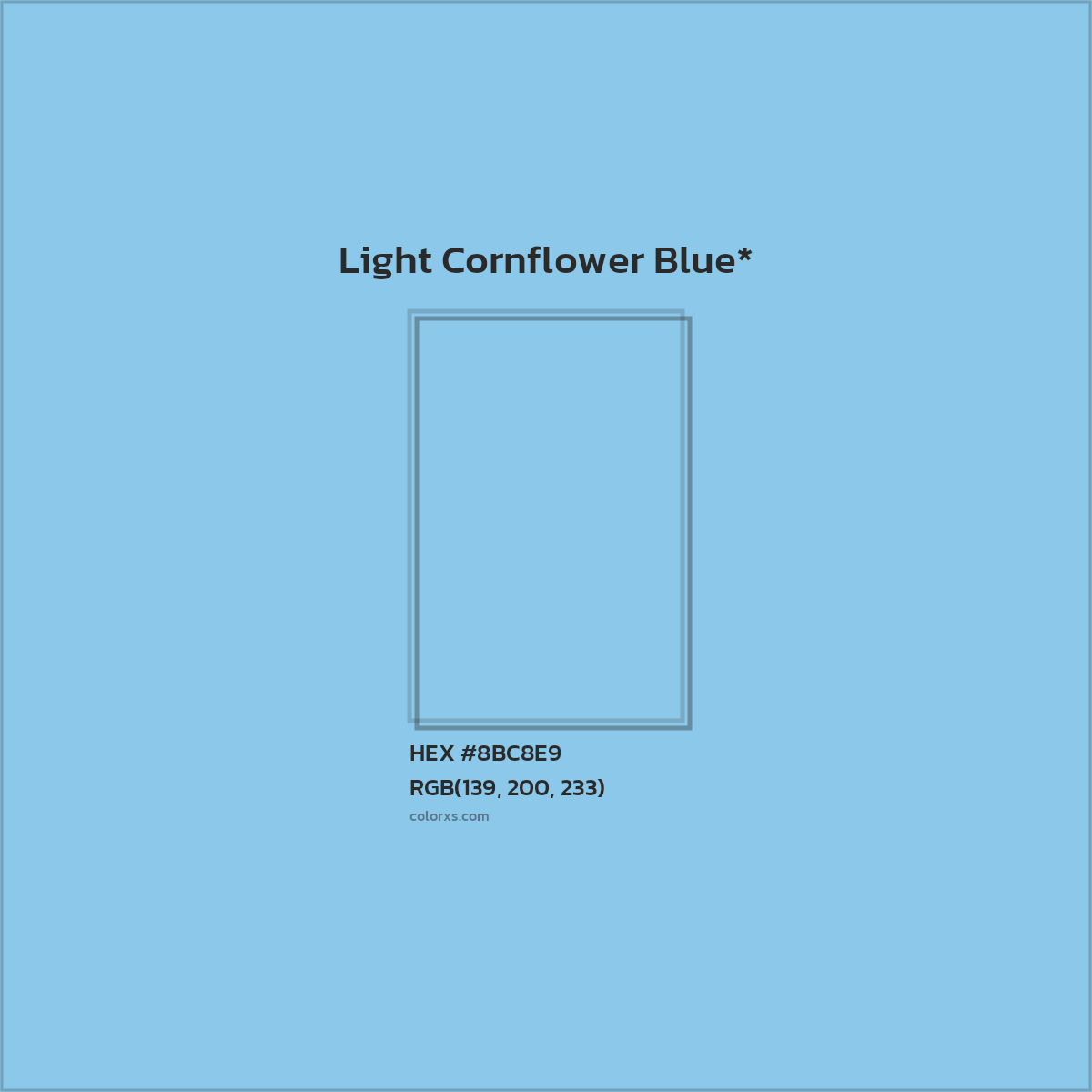 #8BC8E9 hex color. RGB, RYB, CMYK, HSL, HSV codes and color conversions. Matching color names, palettes, paints.