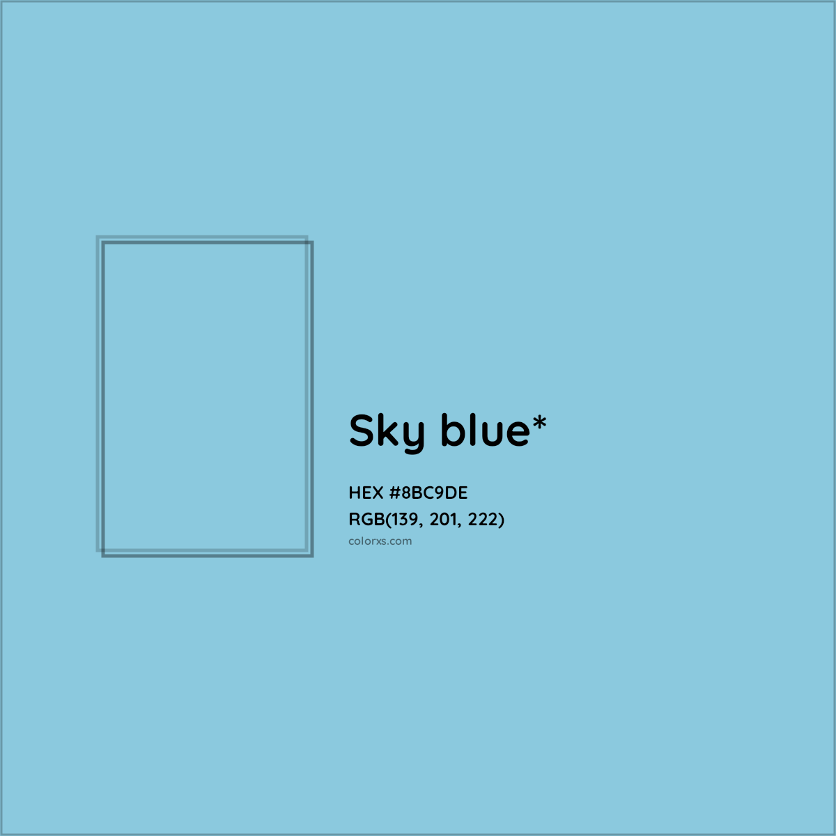 #8BC9DE hex color. RGB, RYB, CMYK, HSL, HSV codes and color conversions. Matching color names, palettes, paints.
