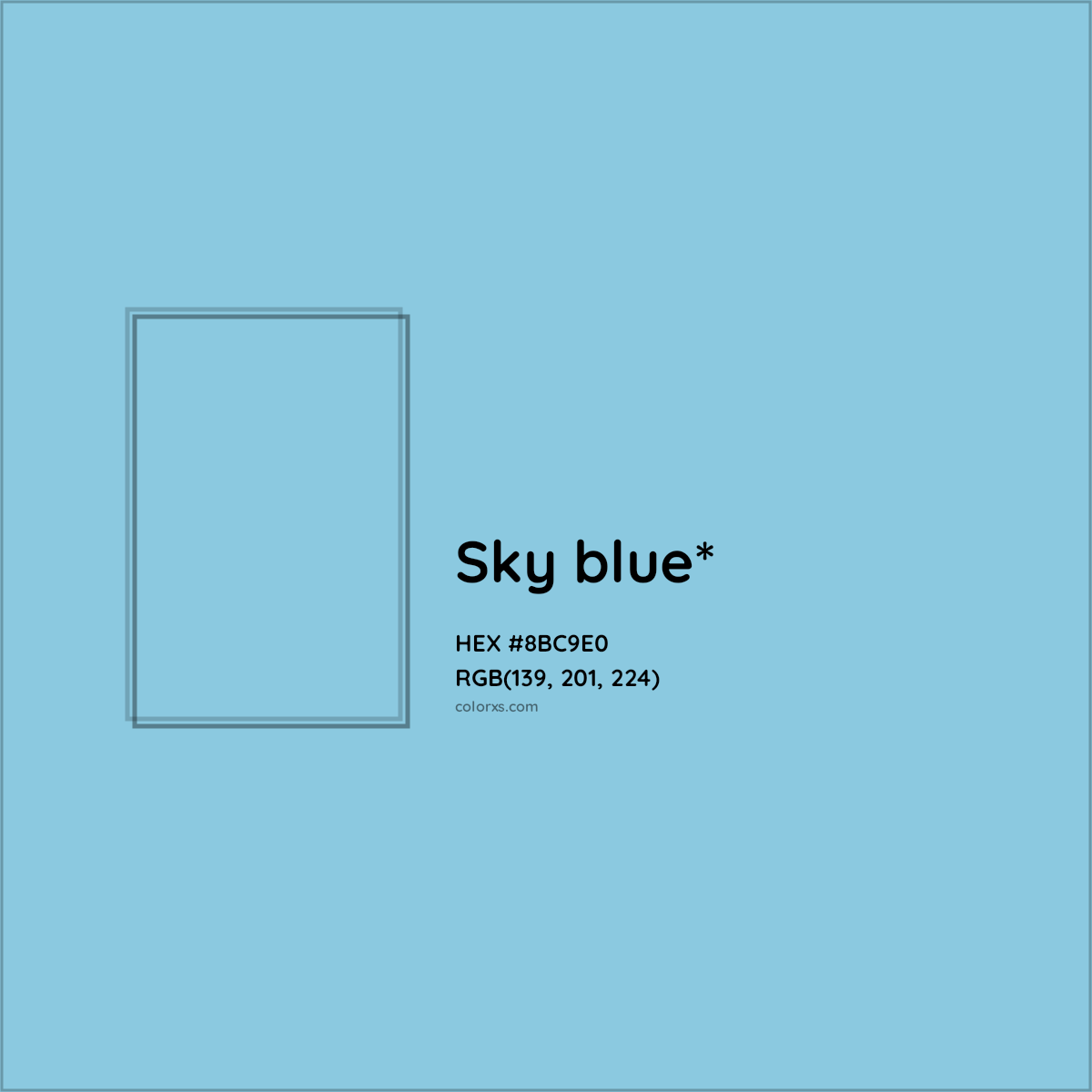 #8BC9E0 hex color. RGB, RYB, CMYK, HSL, HSV codes and color conversions. Matching color names, palettes, paints.