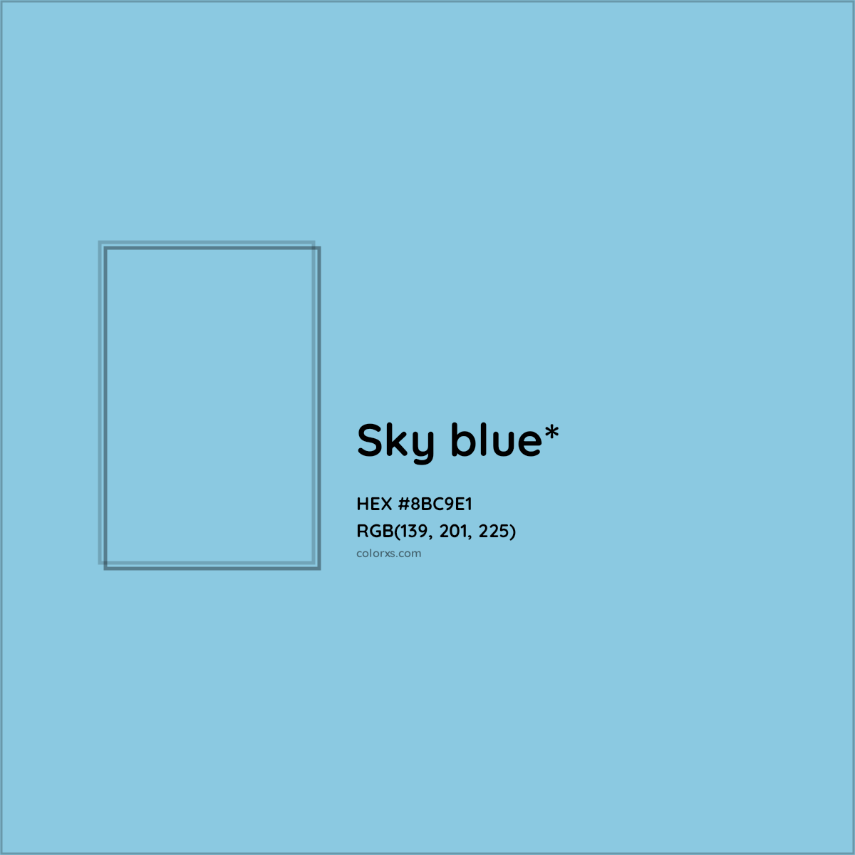 #8BC9E1 hex color. RGB, RYB, CMYK, HSL, HSV codes and color conversions. Matching color names, palettes, paints.
