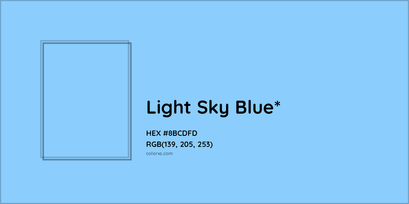 #8BCDFD hex color. RGB, RYB, CMYK, HSL, HSV codes and color conversions. Matching color names, palettes, paints.