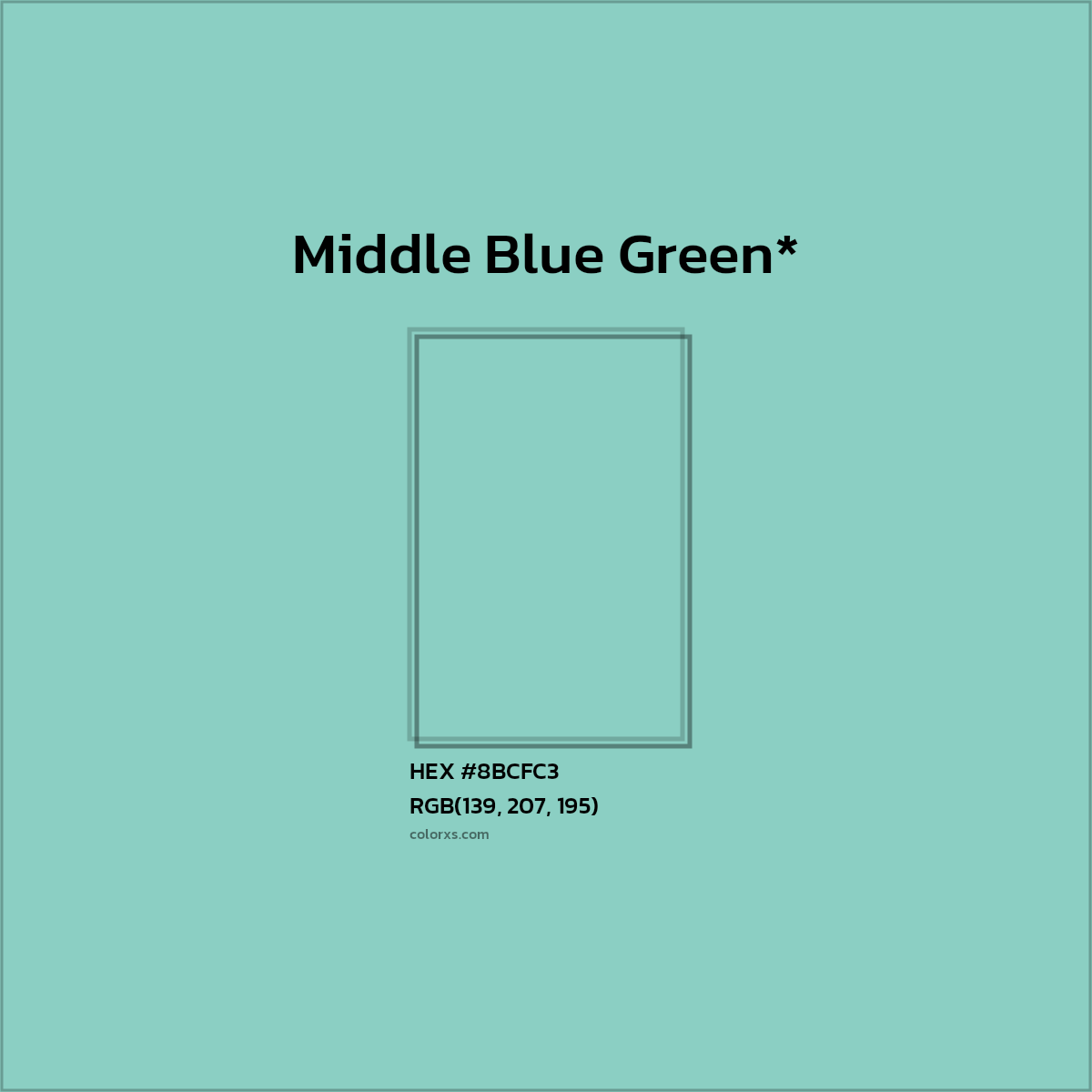 #8BCFC3 hex color. RGB, RYB, CMYK, HSL, HSV codes and color conversions. Matching color names, palettes, paints.
