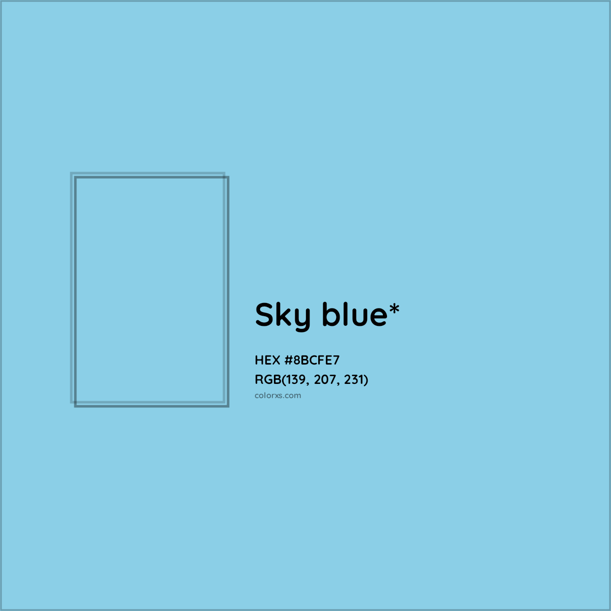 #8BCFE7 hex color. RGB, RYB, CMYK, HSL, HSV codes and color conversions. Matching color names, palettes, paints.