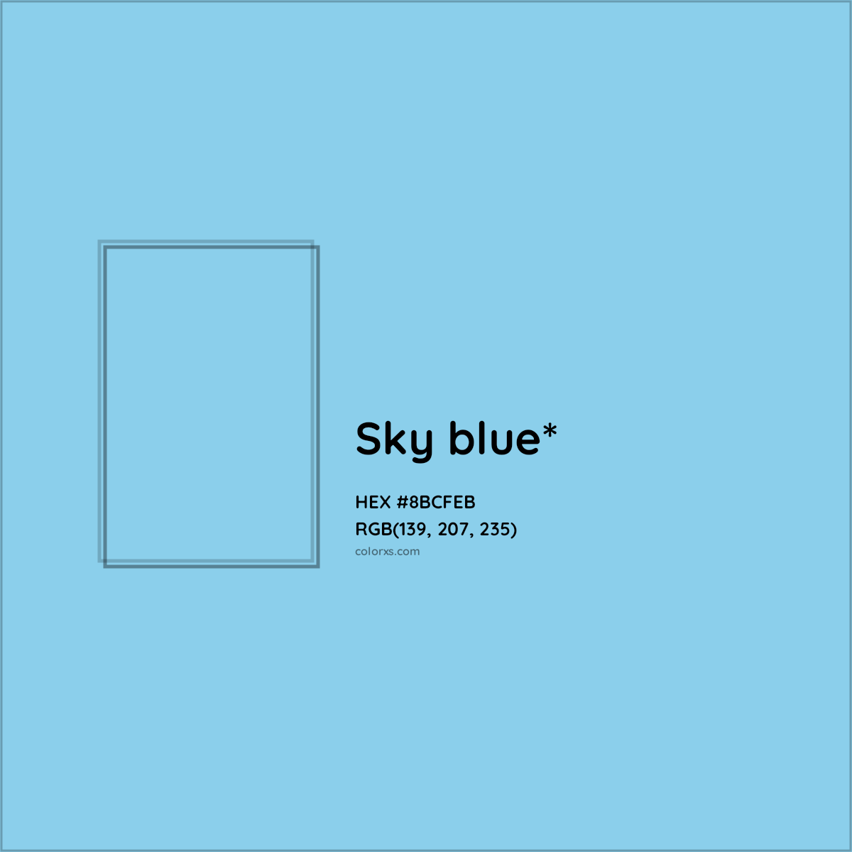 #8BCFEB hex color. RGB, RYB, CMYK, HSL, HSV codes and color conversions. Matching color names, palettes, paints.