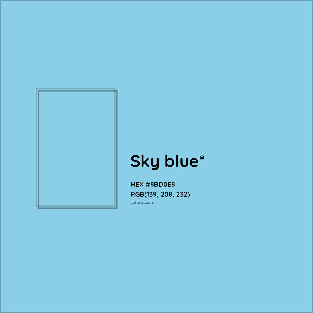 #8BD0E8 hex color. RGB, RYB, CMYK, HSL, HSV codes and color conversions. Matching color names, palettes, paints.