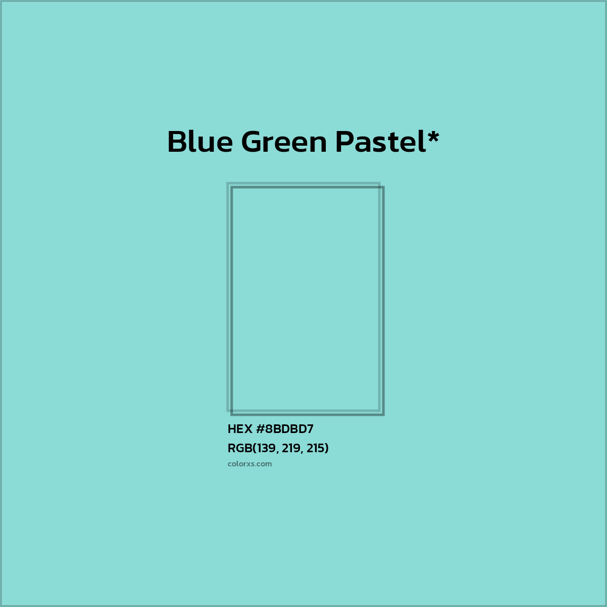 #8BDBD7 hex color. RGB, RYB, CMYK, HSL, HSV codes and color conversions. Matching color names, palettes, paints.