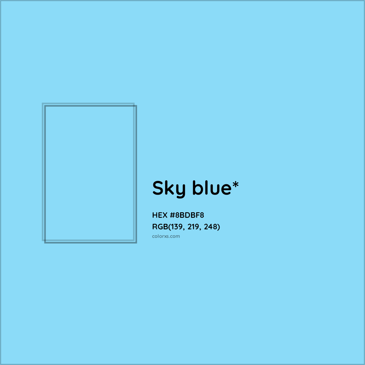 #8BDBF8 hex color. RGB, RYB, CMYK, HSL, HSV codes and color conversions. Matching color names, palettes, paints.
