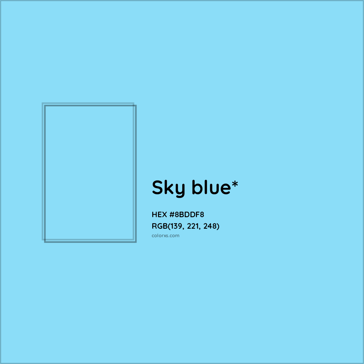 #8BDDF8 hex color. RGB, RYB, CMYK, HSL, HSV codes and color conversions. Matching color names, palettes, paints.