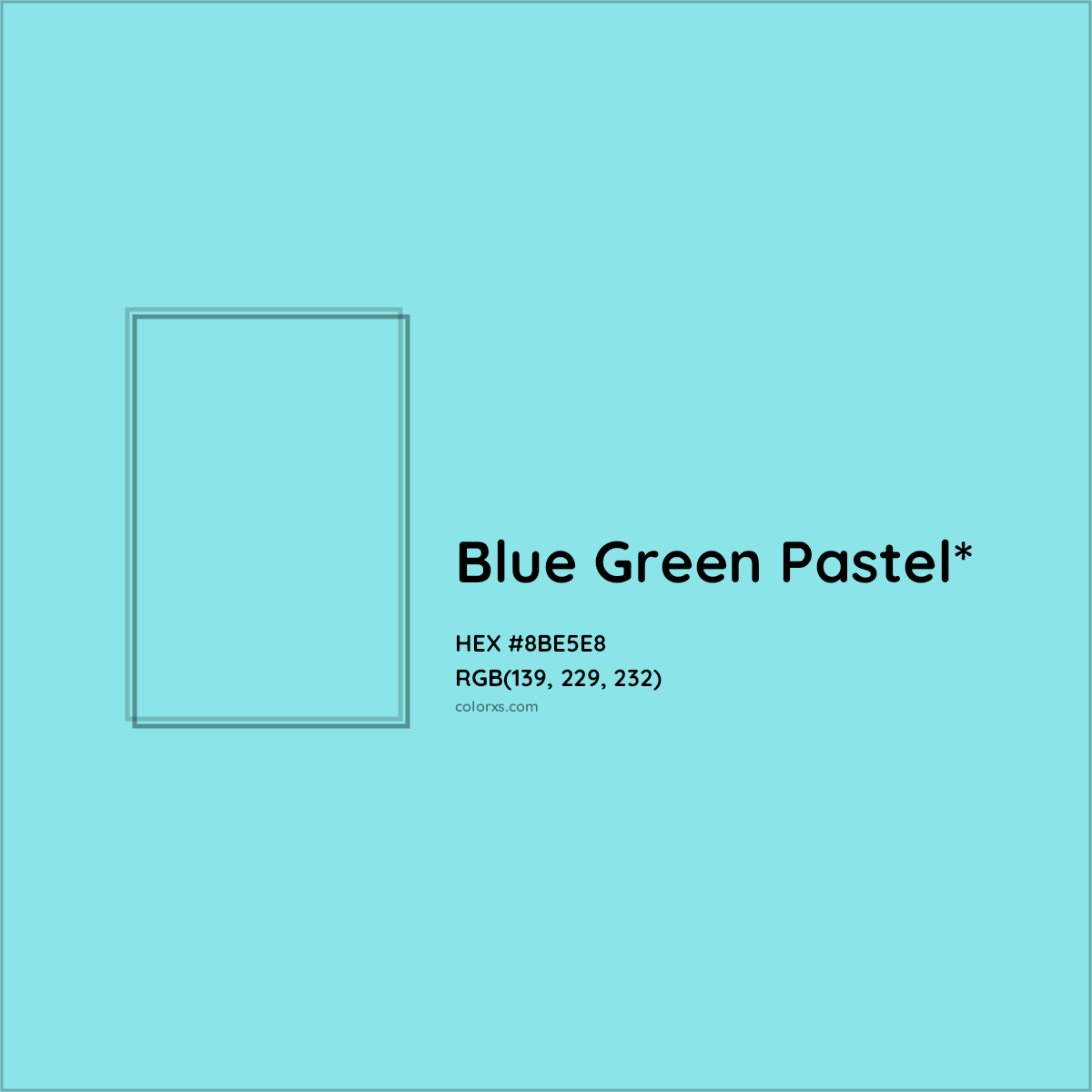 #8BE5E8 hex color. RGB, RYB, CMYK, HSL, HSV codes and color conversions. Matching color names, palettes, paints.