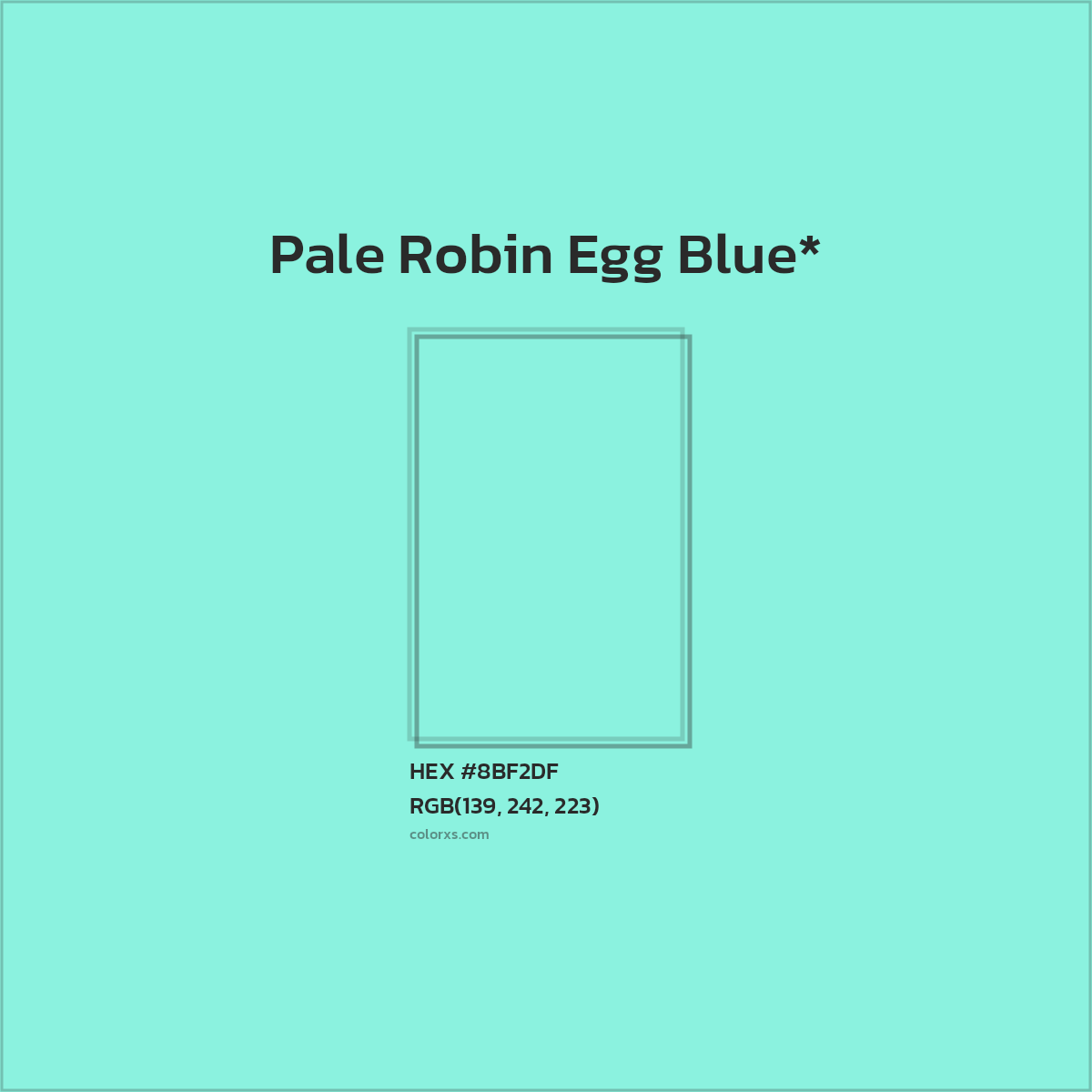 #8BF2DF hex color. RGB, RYB, CMYK, HSL, HSV codes and color conversions. Matching color names, palettes, paints.