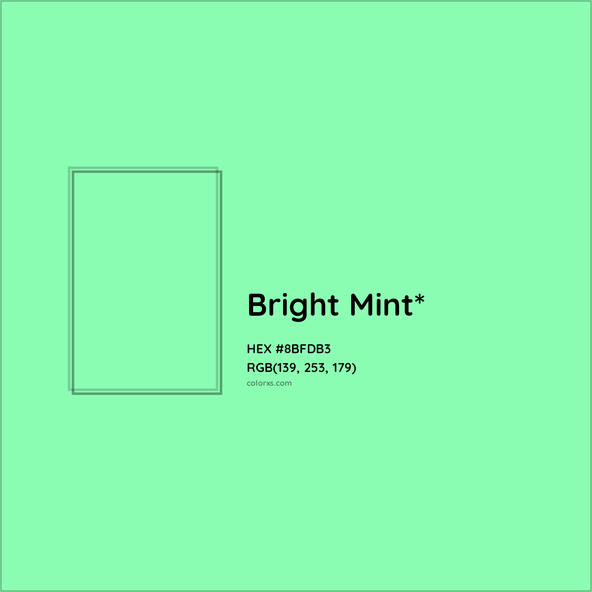 #8BFDB3 hex color. RGB, RYB, CMYK, HSL, HSV codes and color conversions. Matching color names, palettes, paints.