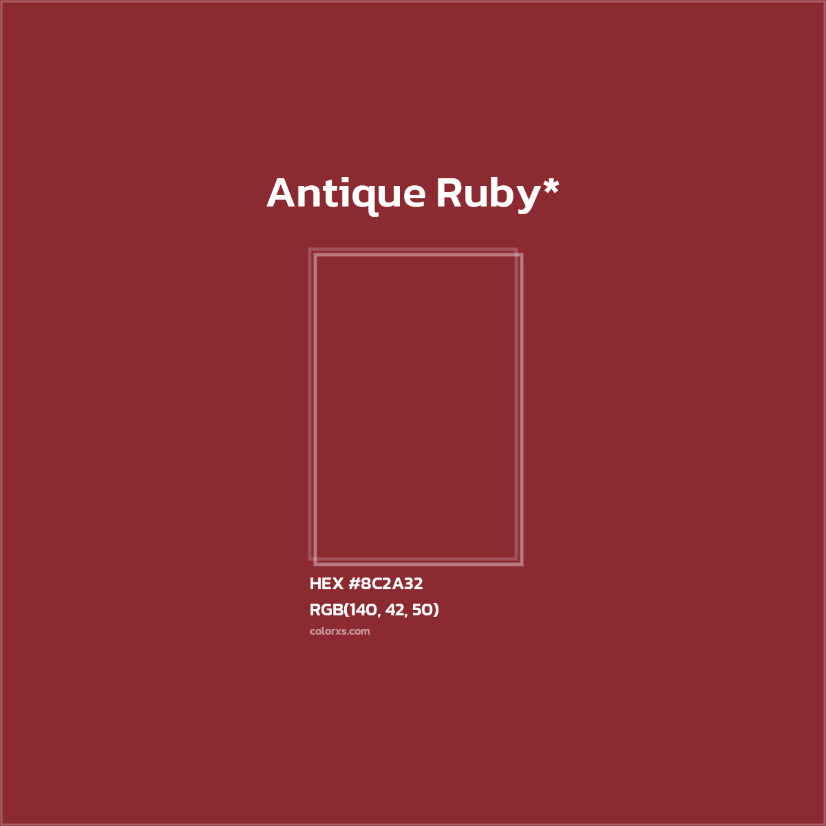 #8C2A32 hex color. RGB, RYB, CMYK, HSL, HSV codes and color conversions. Matching color names, palettes, paints.