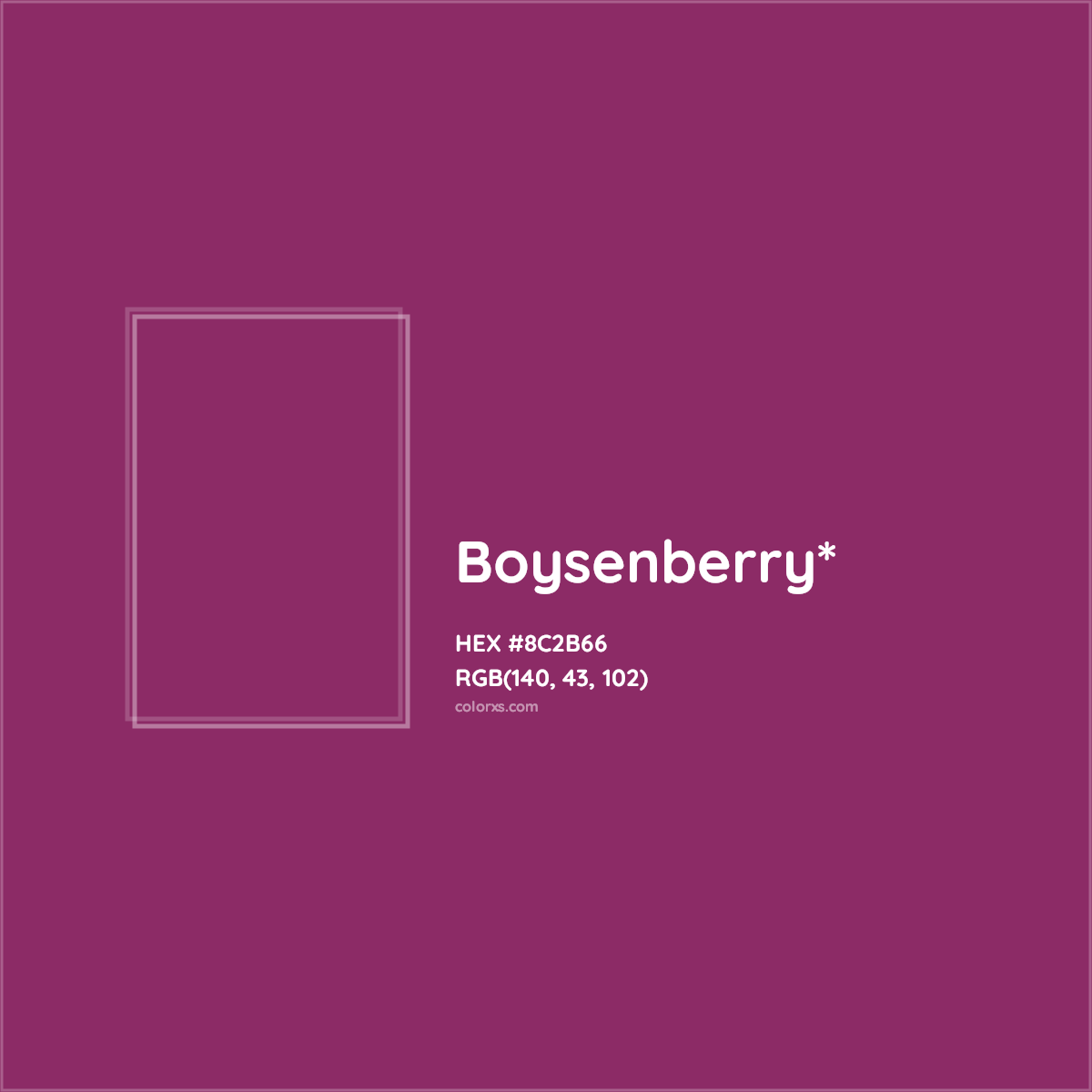 #8C2B66 hex color. RGB, RYB, CMYK, HSL, HSV codes and color conversions. Matching color names, palettes, paints.