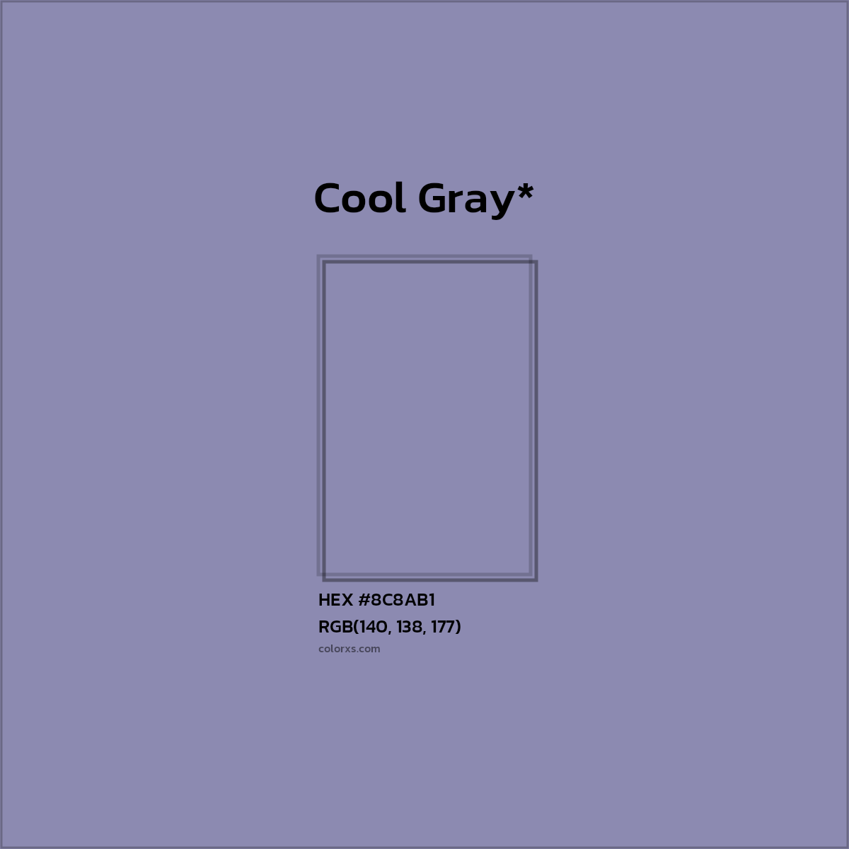 #8C8AB1 hex color. RGB, RYB, CMYK, HSL, HSV codes and color conversions. Matching color names, palettes, paints.