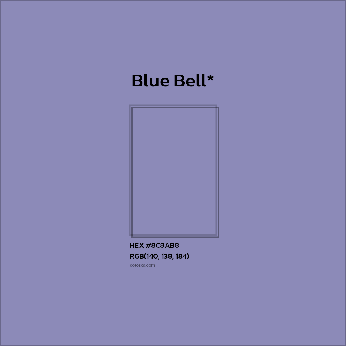 #8C8AB8 hex color. RGB, RYB, CMYK, HSL, HSV codes and color conversions. Matching color names, palettes, paints.