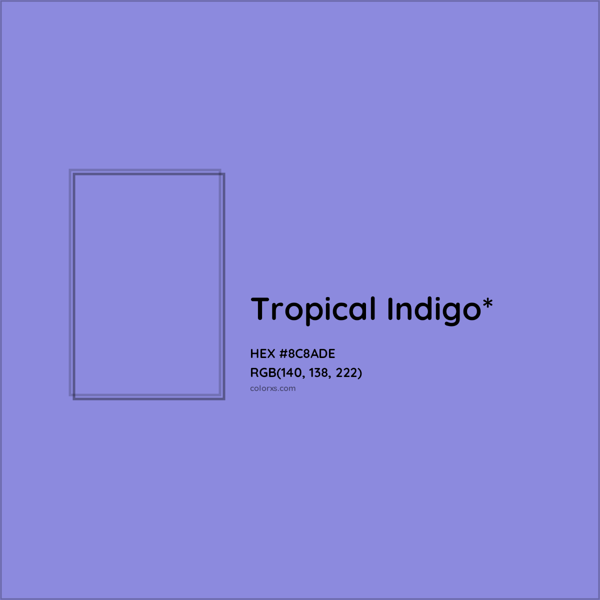 #8C8ADE hex color. RGB, RYB, CMYK, HSL, HSV codes and color conversions. Matching color names, palettes, paints.
