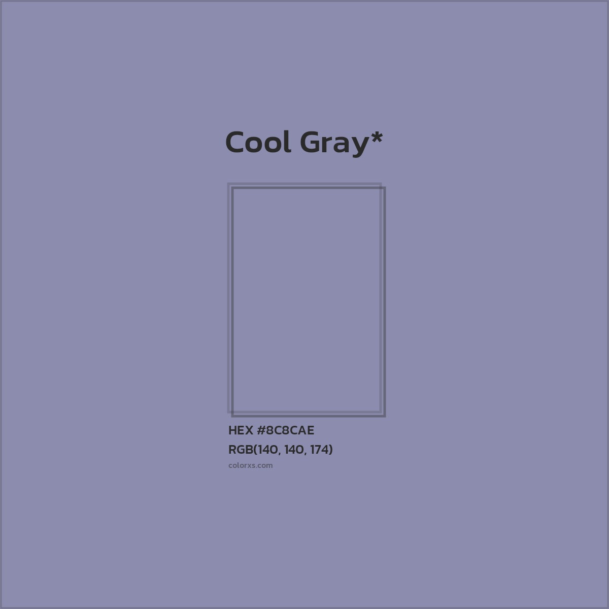 #8C8CAE hex color. RGB, RYB, CMYK, HSL, HSV codes and color conversions. Matching color names, palettes, paints.