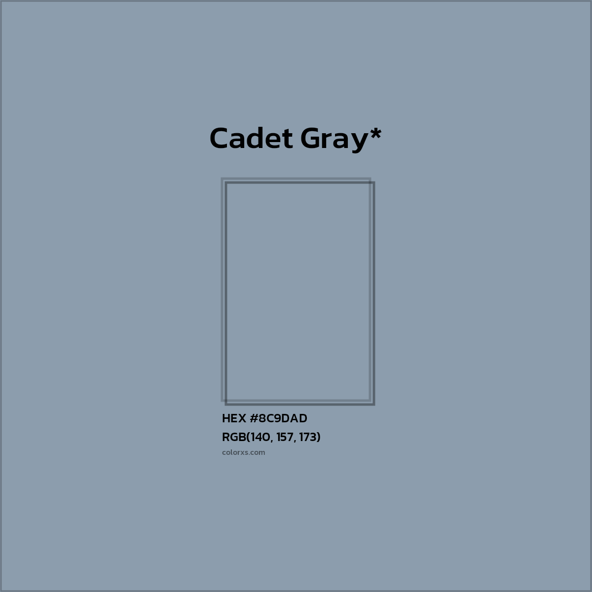 #8C9DAD hex color. RGB, RYB, CMYK, HSL, HSV codes and color conversions. Matching color names, palettes, paints.