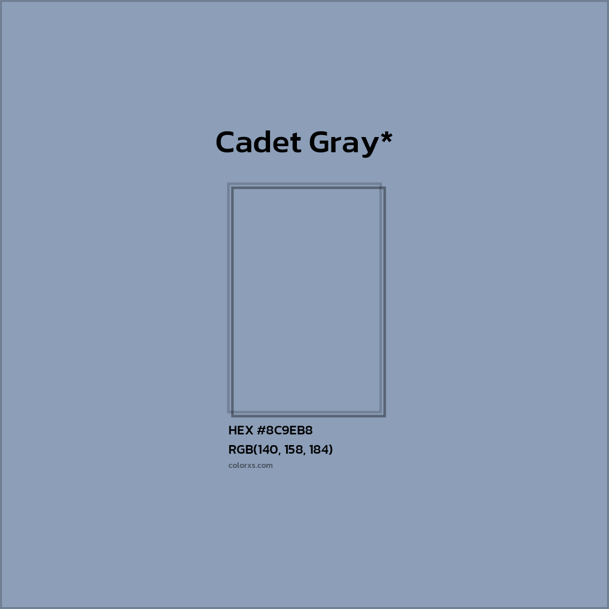 #8C9EB8 hex color. RGB, RYB, CMYK, HSL, HSV codes and color conversions. Matching color names, palettes, paints.