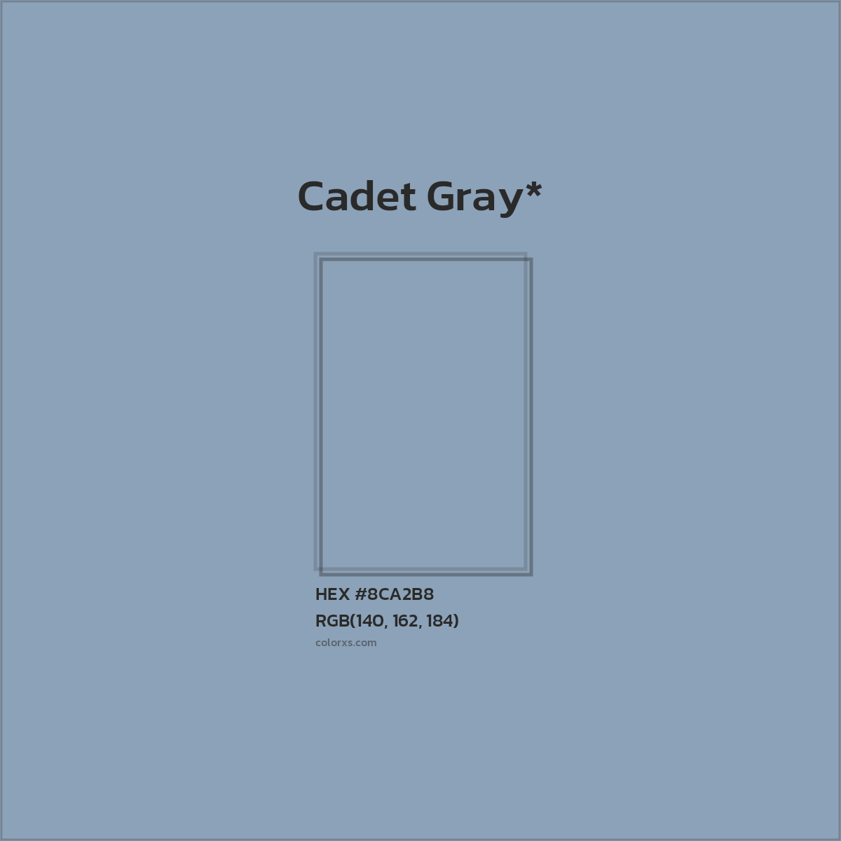 #8CA2B8 hex color. RGB, RYB, CMYK, HSL, HSV codes and color conversions. Matching color names, palettes, paints.
