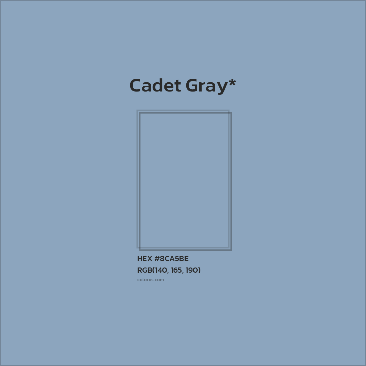 #8CA5BE hex color. RGB, RYB, CMYK, HSL, HSV codes and color conversions. Matching color names, palettes, paints.