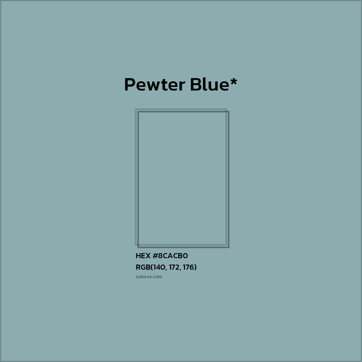 #8CACB0 hex color. RGB, RYB, CMYK, HSL, HSV codes and color conversions. Matching color names, palettes, paints.