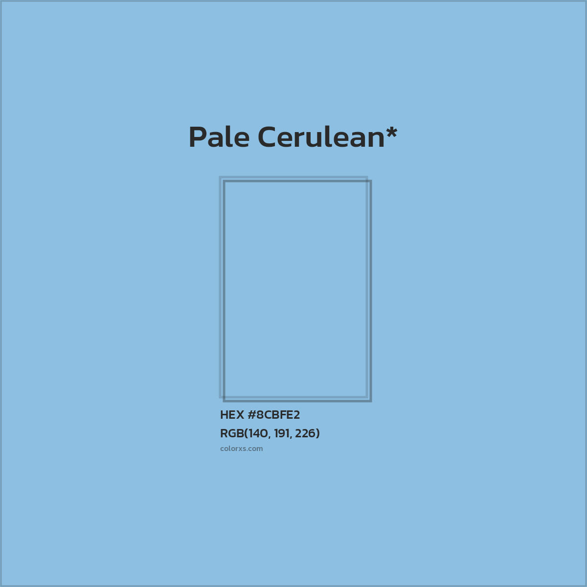 #8CBFE2 hex color. RGB, RYB, CMYK, HSL, HSV codes and color conversions. Matching color names, palettes, paints.