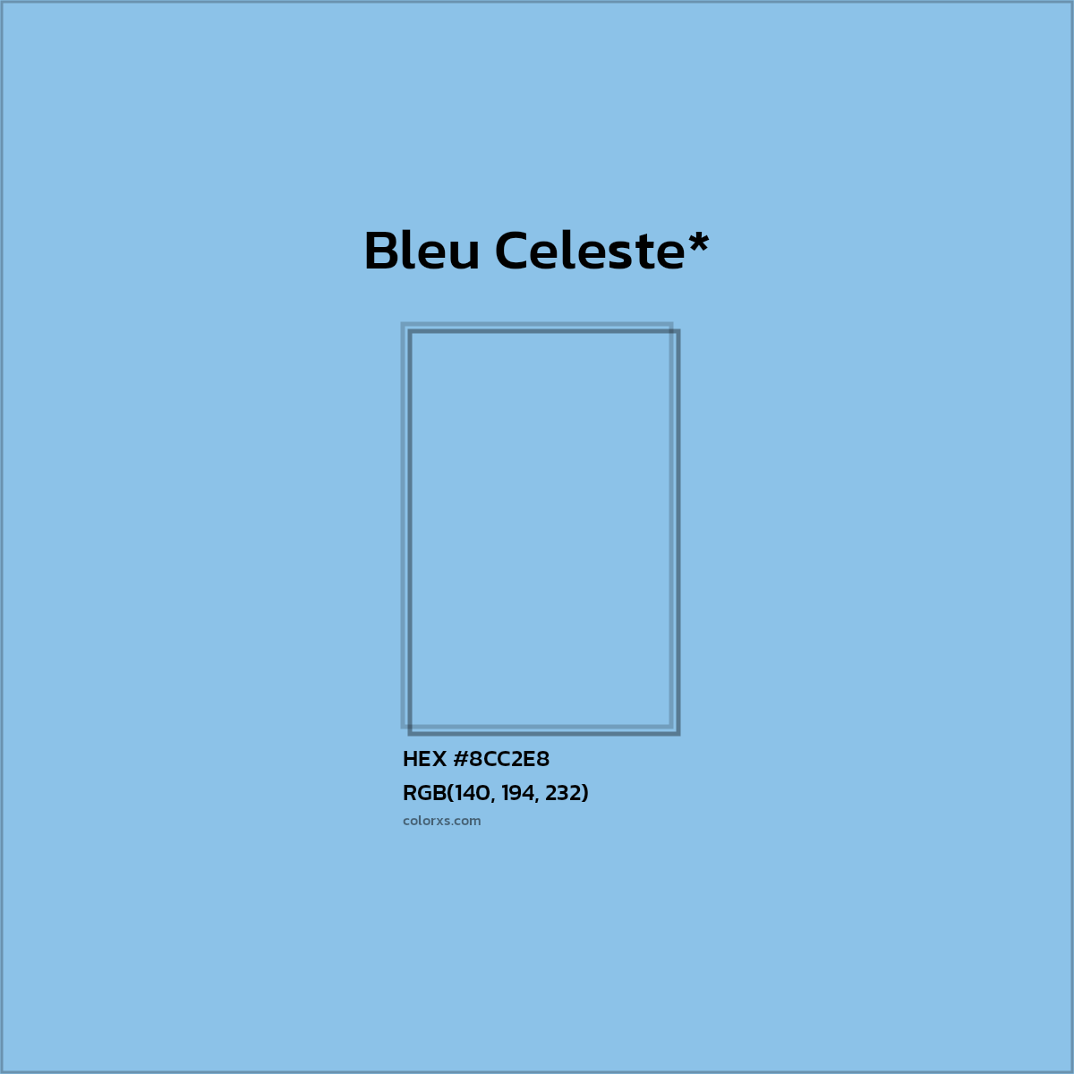 #8CC2E8 hex color. RGB, RYB, CMYK, HSL, HSV codes and color conversions. Matching color names, palettes, paints.