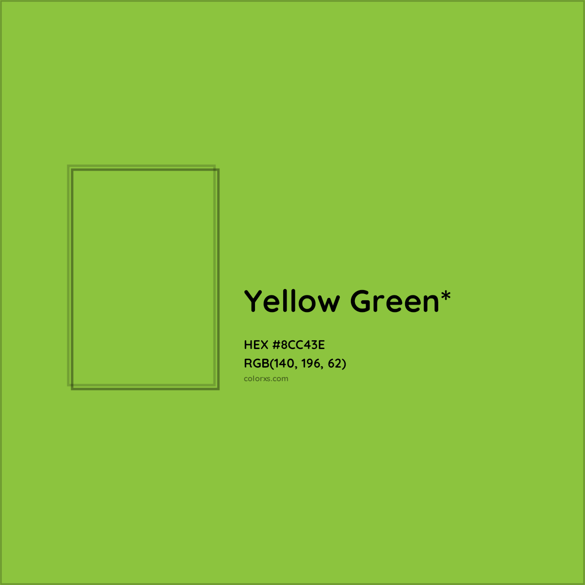 #8CC43E hex color. RGB, RYB, CMYK, HSL, HSV codes and color conversions. Matching color names, palettes, paints.