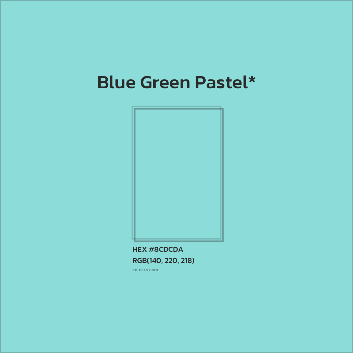 #8CDCDA hex color. RGB, RYB, CMYK, HSL, HSV codes and color conversions. Matching color names, palettes, paints.