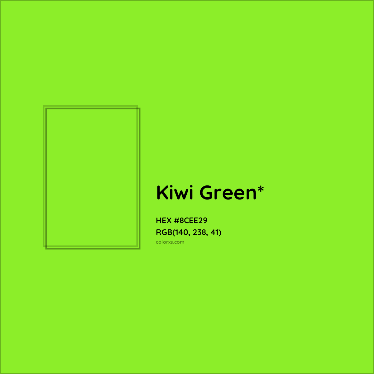 #8CEE29 hex color. RGB, RYB, CMYK, HSL, HSV codes and color conversions. Matching color names, palettes, paints.