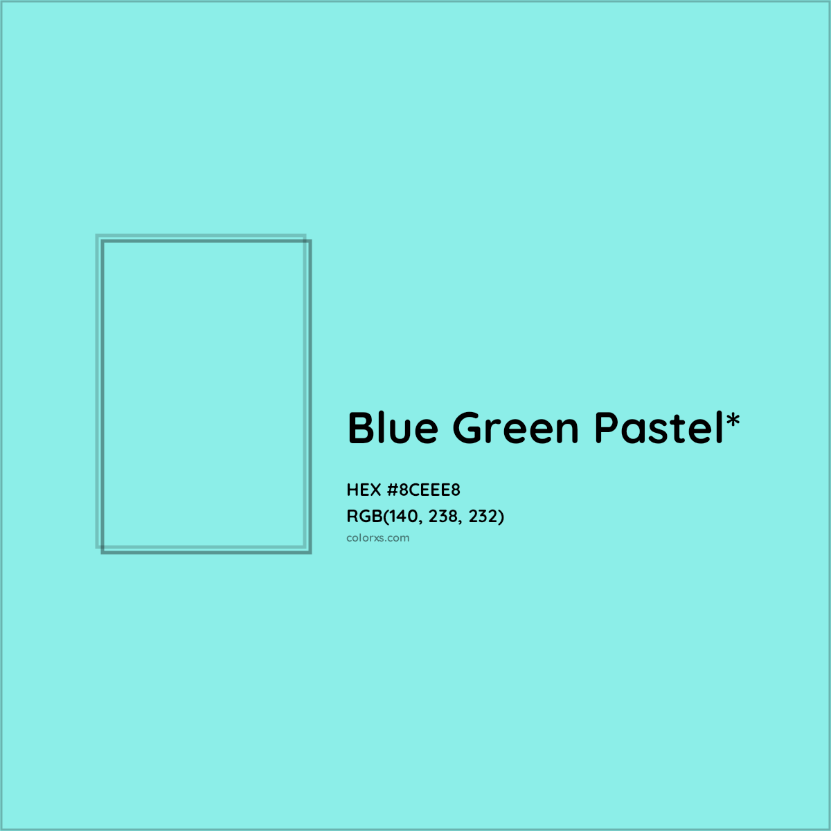 #8CEEE8 hex color. RGB, RYB, CMYK, HSL, HSV codes and color conversions. Matching color names, palettes, paints.