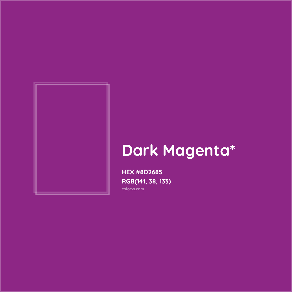 #8D2685 hex color. RGB, RYB, CMYK, HSL, HSV codes and color conversions. Matching color names, palettes, paints.