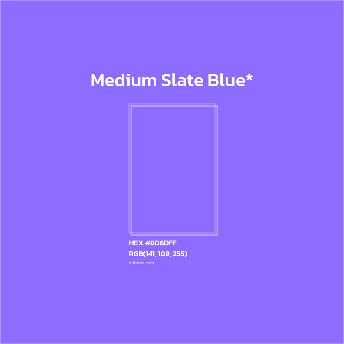 #8D6DFF hex color. RGB, RYB, CMYK, HSL, HSV codes and color conversions. Matching color names, palettes, paints.