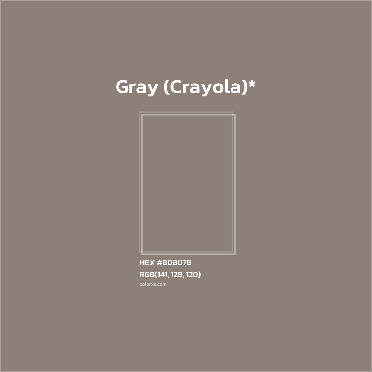 #8D8078 hex color. RGB, RYB, CMYK, HSL, HSV codes and color conversions. Matching color names, palettes, paints.