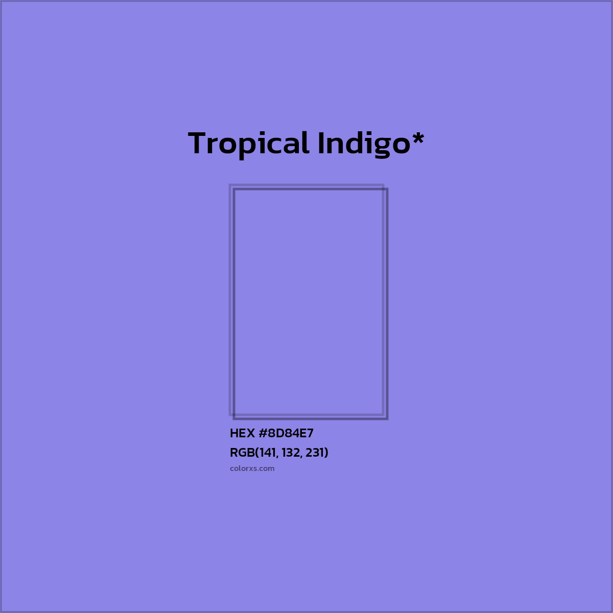 #8D84E7 hex color. RGB, RYB, CMYK, HSL, HSV codes and color conversions. Matching color names, palettes, paints.